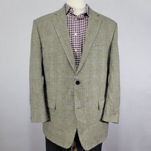 American Living Men's Sport Coat Blazer Two Button Beige Plaid Silk Wool 44R
